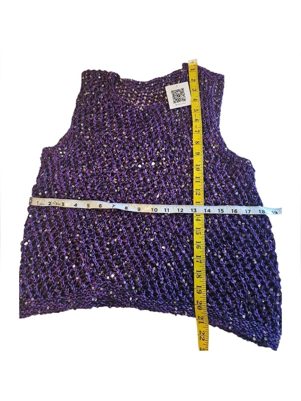 Handmade Crochet Cover-Up Sparkle Mesh Resort Top One Size 20" Asymmetrical Hem - Picture 10 of 15